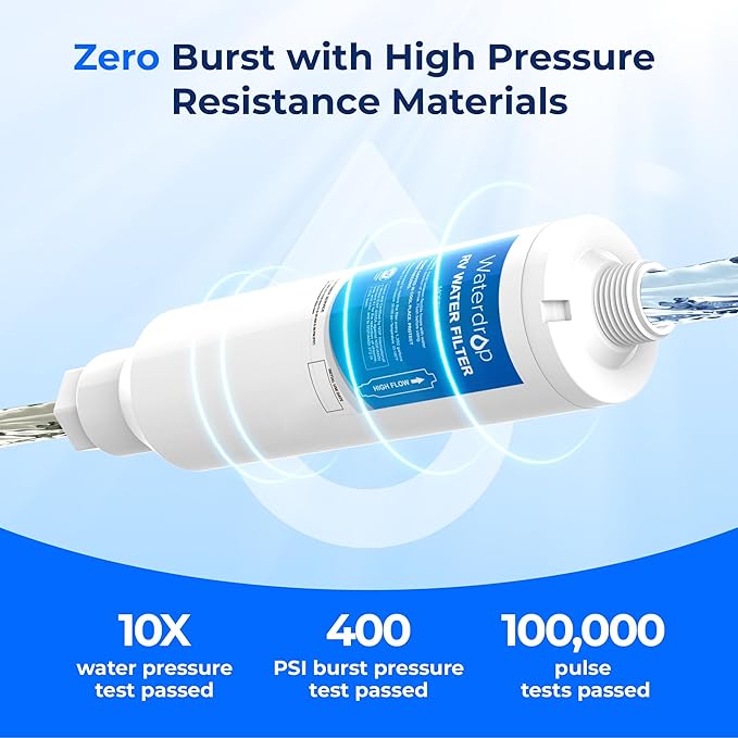 Waterdrop RV Water Filter, NSF Certified, Reduces Chlorine, Bad Taste, Odor, 4 Pack with 2 Flexible Hose Protector