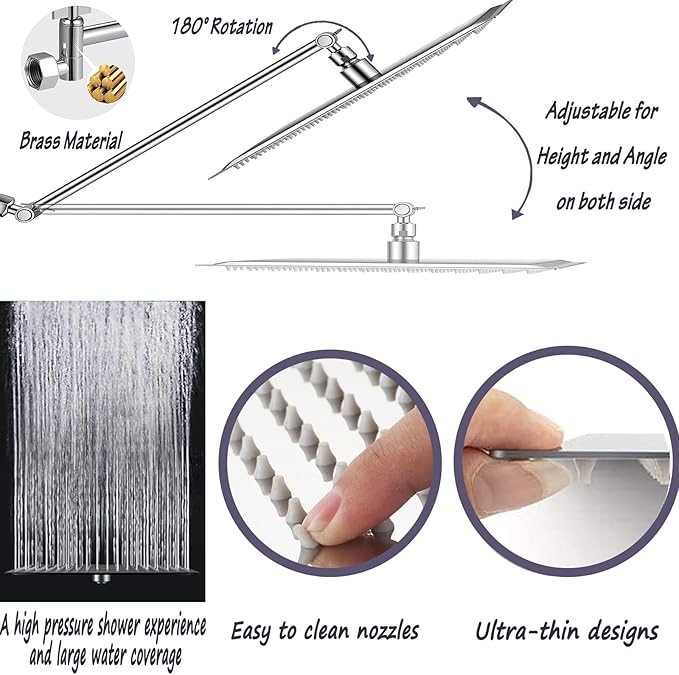 10" High Pressure Square Rainfall Shower Head and 2-in-1 Hand Shower, Equipped with 78"Hose,3 Way Diverter Valve, Adhesive Shower Head Holder (AWAXFOLO Chrome Square Shower Head Set)