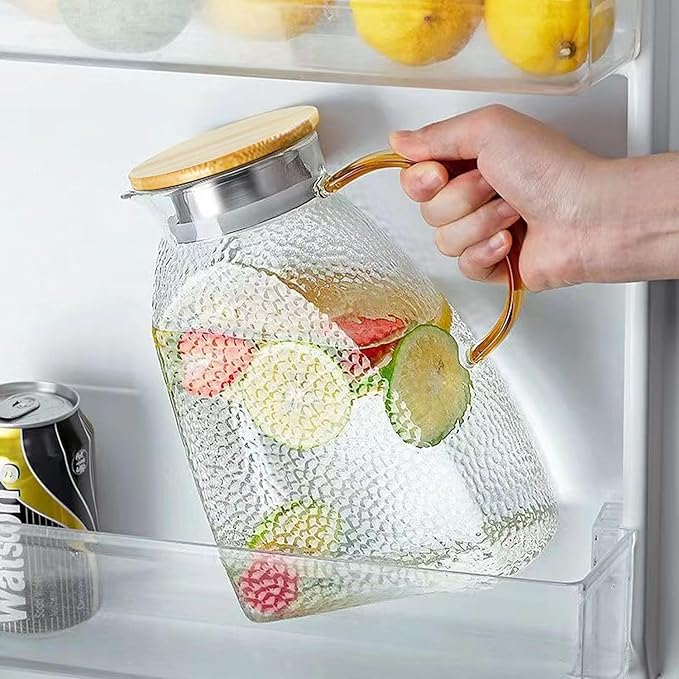 1 Pack 60oz Glass Pitcher With Lids For Fridge, Glass Water Pitchers, Iced Tea Jugs For Fridge, Half Gallon Glass Water Jug For Cold Or Hot Beverages, Water, Sun Tea, Milk