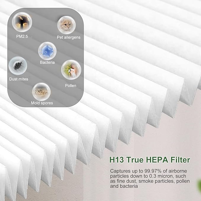 2 Pack ClearAir-A5 Replacement Filter Compatible with VEWIOR ClearAir-A5 H13 True HEPA Air Cleaner for Wildfire, smoke, Pets, Pollen and Odor