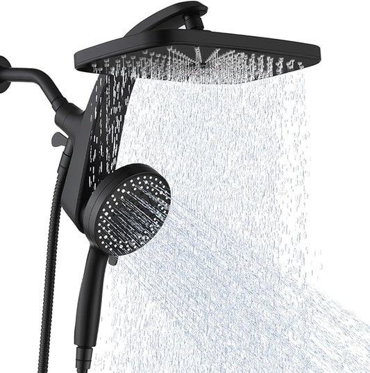 High Pressure Rain Shower Head: Upgrade Shower Heads with Handheld Spray Combo with Fixed Showerhead and 10 Sprays Handheld Shower Head, Detachable Showerheads Built-in Magnetic Docking and Power Jets