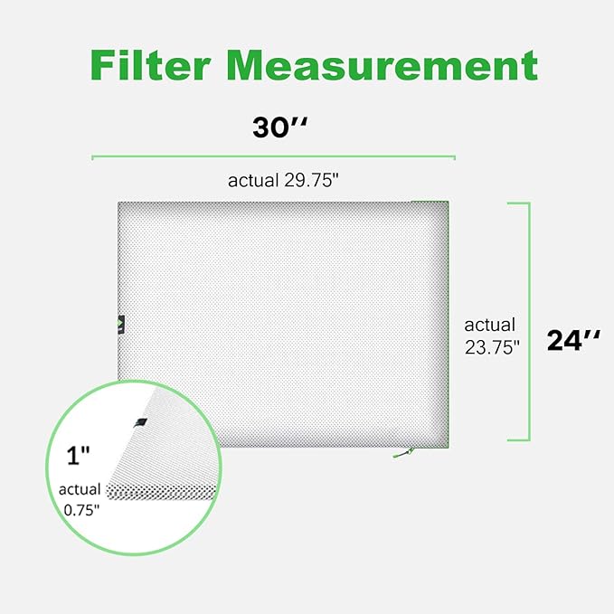 24x30x1 Extra Replacement Filter without Frame, Washable and Reusable Air Filter 24x30x1 for AC HVAC Furnace, MERV 8 Air Filters Machine Washable, AC Furnace Air Filter without Frame