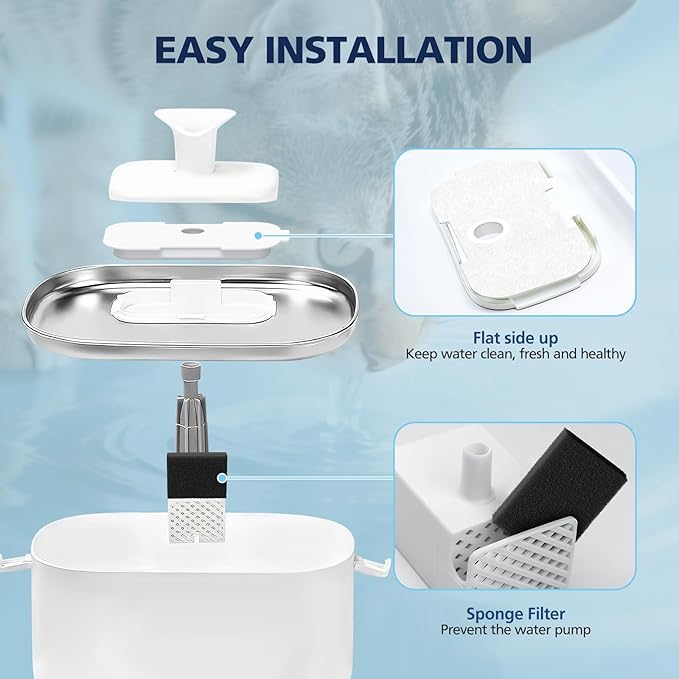 25 Packs Replacement Filters for PETLIBRO Dockstream Cat Water Fountain PLWF005 PLWF115 PLWF105, 12 Months Set of Replacement Filters for Ultra Quiet Pet Water Fountain, 25 Filters and 25 Sponges