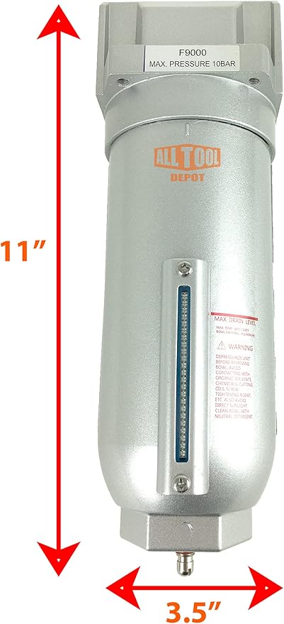 1" NPT SUPER DUTY Industrial Grade Particulate Filter/Water Trap For Air Compressor Compressed Air Lines, 5u With Metal Bowl (MANUAL DRAIN)