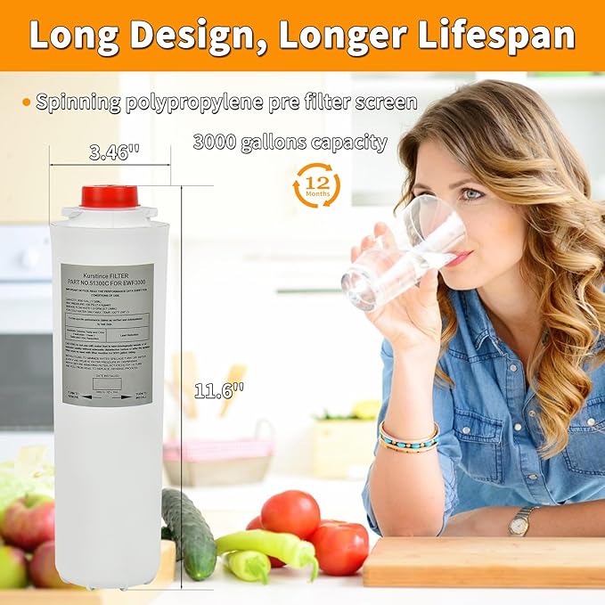 51300C Water Filter, Replacement for Elkay EWF3000 51300C Filters By NSF/ANSI 42 Certified, Compatible With Ezh2o Filter Replacement Bottle Stations, 3000 Gallon High Capacity (No Chip)
