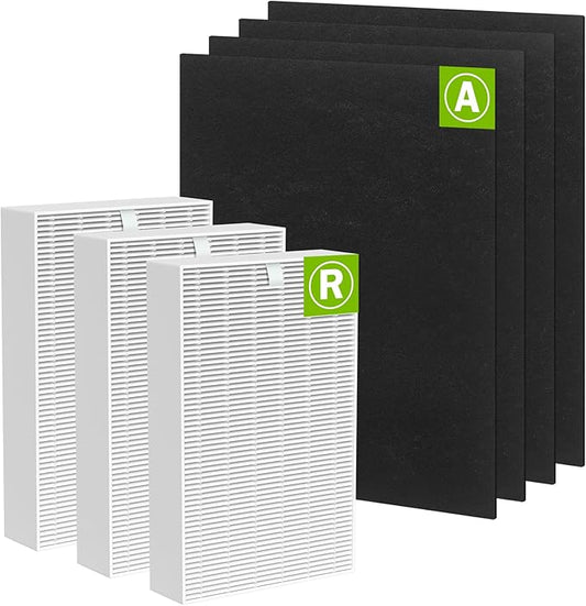 3 Pack HPA300 HEPA Filter Replacement for Honeywell HPA300 Series Air Purifiers HPA300, HPA300VP, HPA304, HPA3300, Replace HRF-R3(3 Ture HEPA R Replacement Filter + 4 Activated Carbon Pre-Filter)