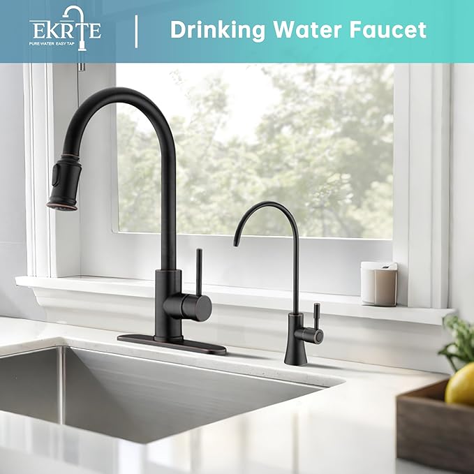 EKRTE Bronze Water Filter Faucet,Commercial Everse Osmosis Faucet for Under Sink, Brass Drinking Water Purifier Faucet, Oil Rubbed Bronze