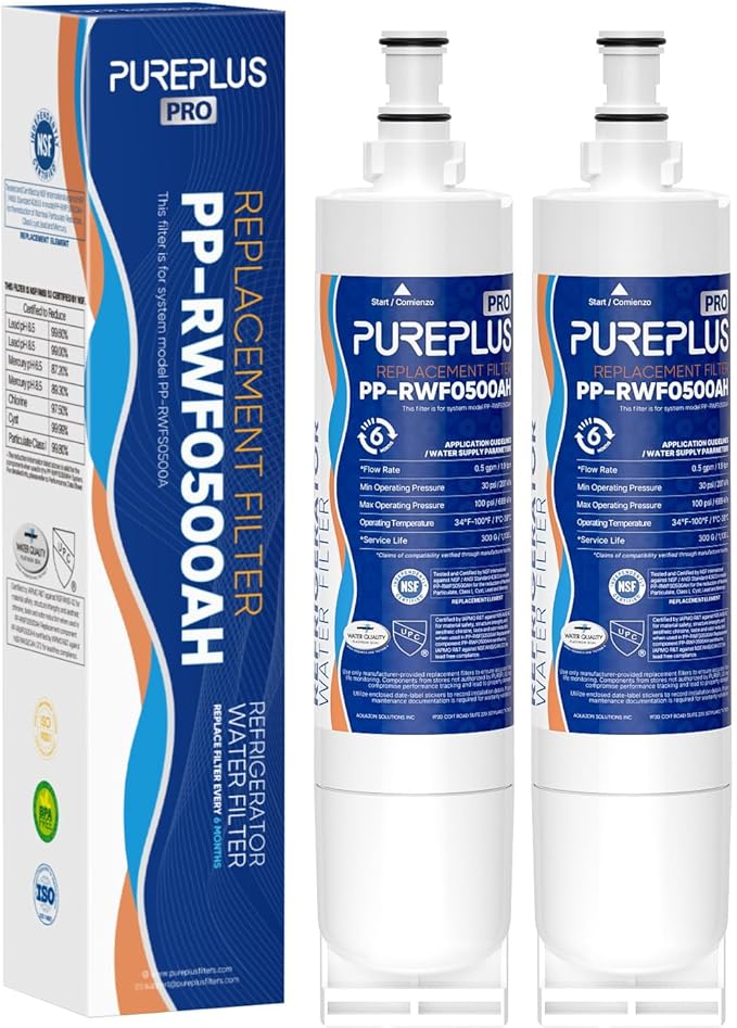 PUREPLUS 4396508 NSF 53&42 Certified Refrigerator Water Filter, Replacement for EDR5RXD1, EveryDrop Filter 5, 4396510, 4392857, Kenmore 46-9010, 9085, LC400V,WF-NLC240V,RFC0500A, WF285,W10186668,2Pack