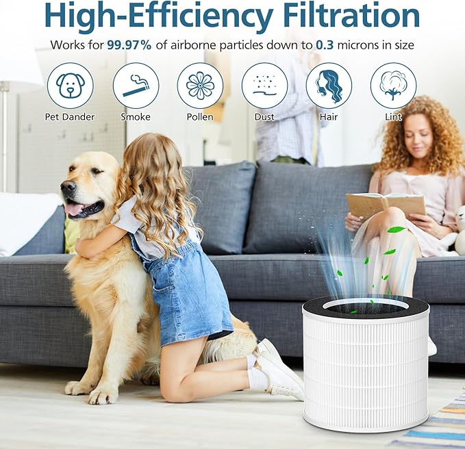 2 Pack Demi Filter Replacement, Compatible with Afloia Demi Air Purifier, HEPA 360° 3-Stage Filtration, Works for Hair Pet Dander, Odor, Dust Smoke, Pollen