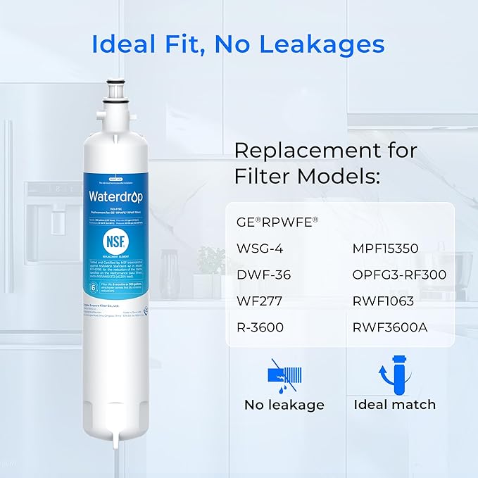 Waterdrop Replacement for GE® RPWFE®, RPWF (Built-in CHIP) Refrigerator Water Filter, Compatible with GFE28GYNFS, GFE28GELDS, PFE28KELDS, PFE28KYNFS, GFD28GELDS, PWE23KELDS, 2 Filters