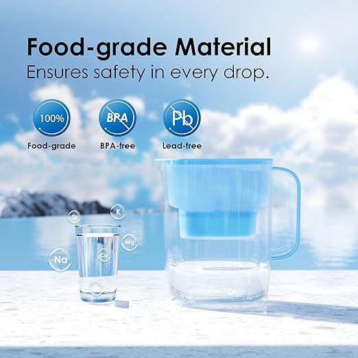Waterdrop Alkaline Lucid 10-Cup Large Water Filter Pitcher with 1 Filter, Healthy, Improved Coffee Taste, Clean & Toxin-Free Mineralized Alkaline Water (100 Gallons), Up to PH 9.5, BPA Free, Blue