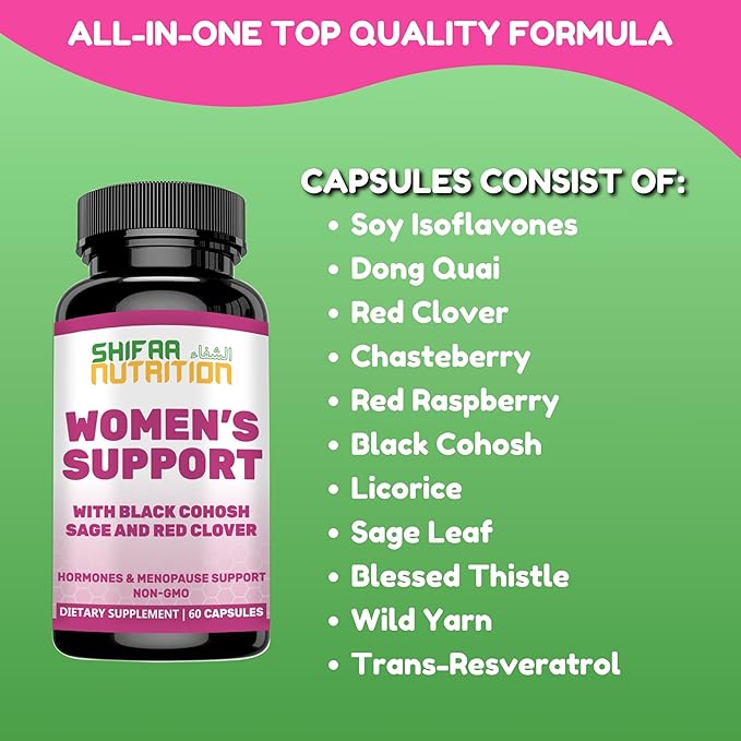 Hormones Balance & Menopause Supplements for Women, Menopause Relief - Support for Hot Flashes, Mood Swings w/Black Cohosh & Red Clover Halal Vitamins, 30 Servings