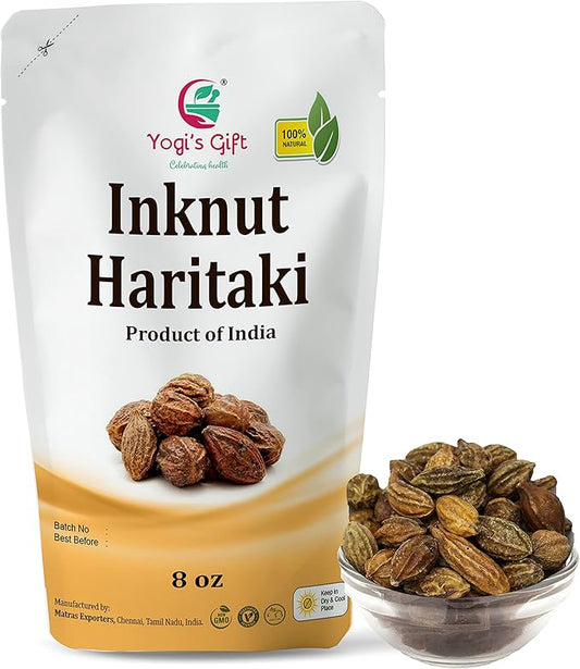 Haritaki /Inknut for Dark Circles | 8 Ounce (227 Grams) | 100% Naturally Dried Whole herb | Terminalia chebula | by Yogi's Gift®