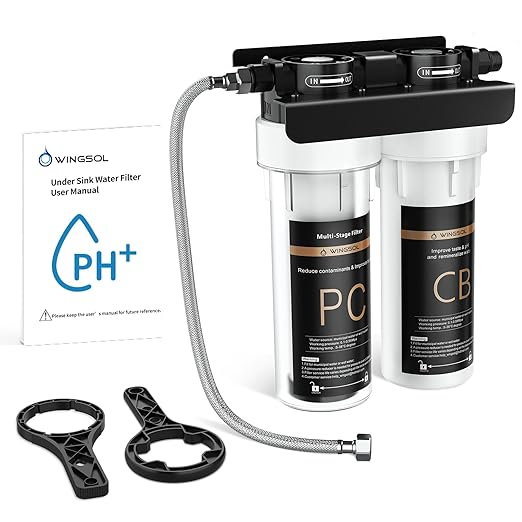 WINGSOL Under Sink Alkaline Water Filter, 2-Stage Water Filter System Reduces Heavy Metals, Chlorine, Sediment, Improves pH and Taste, Remineralization, NSF 42&53 Certified Under Sink Filter