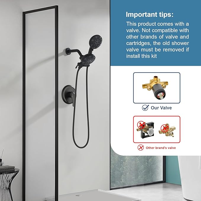 Matte Black Shower Faucet Set Complete Shower Kit Shower Systems Dual Shower Head and Handheld 2 in 1 Combo Set Shower Trim Kit Shower Fixtures