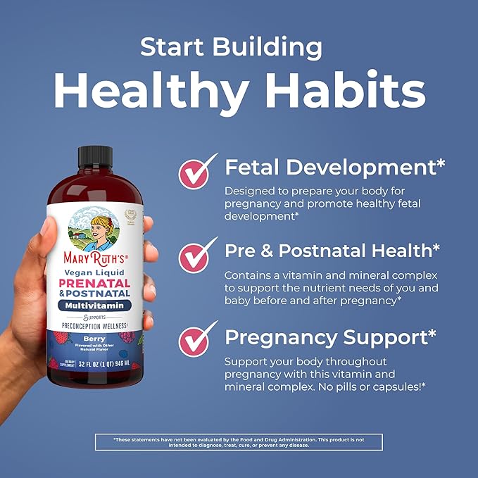 MaryRuth Organics Postnatal & Prenatal Vitamins for Women | Sugar Free | Womens Multivitamin for Pre-Conception, Pregnancy & Nursing | Ginger | Selenium | Folate | Vegan | Non-GMO | Gluten Free | 32oz