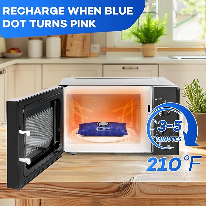 100g [ 6 Packs] Rechargeable Desiccant Packs for Storage, Color Indicating Silica Gel Desiccant Packets, Moisture absorbers for storage, Dehumidifier bag for Closets