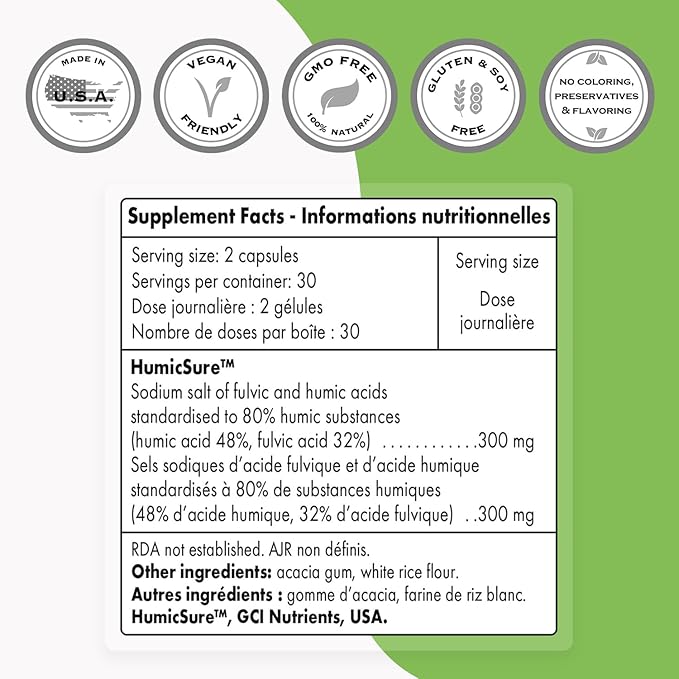 Supersmart - Humic and Fulvic Acid Supplement 300mg per Day (Patented & High Strength) - Fulvic Humic Mineral Blend | Non-GMO & Gluten Free - 60 Vegetarian Capsules