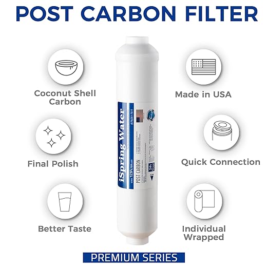 iSpring FT15US Premium Inline Activated Post Carbon Replacement Water Filter Cartridge with Quick Connect for Under Sink Reverse Osmosis RO System, Made in USA, 1 Count (Pack of 1)