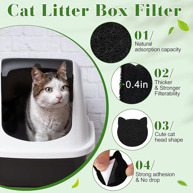 12 Pack Cat Litter Box Filter, Universal Activated Charcoal Filter for Most Cat Litter Boxes and Pans, Stick On Activated Carbon Filter, Litter Robot Filter to Absorbe Odor