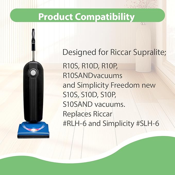 10 Pack Replacement HEPA RLH-6 Vacuum Bags for Riccar SupraLite R10S R10D R10O R10SAND Simplicity Freedom R10S R10D S10P S10SAND Upright Vacuums Cleaner Filter #Part RLH6 SLH6