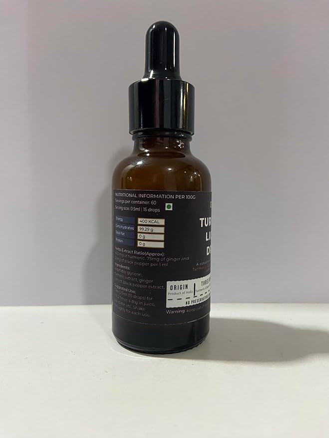 Turmeric Liquid Extract Supplement with Black Pepper & Ginger,Turmeric Root Tincture - 60 Servings, 250mg per Serving
