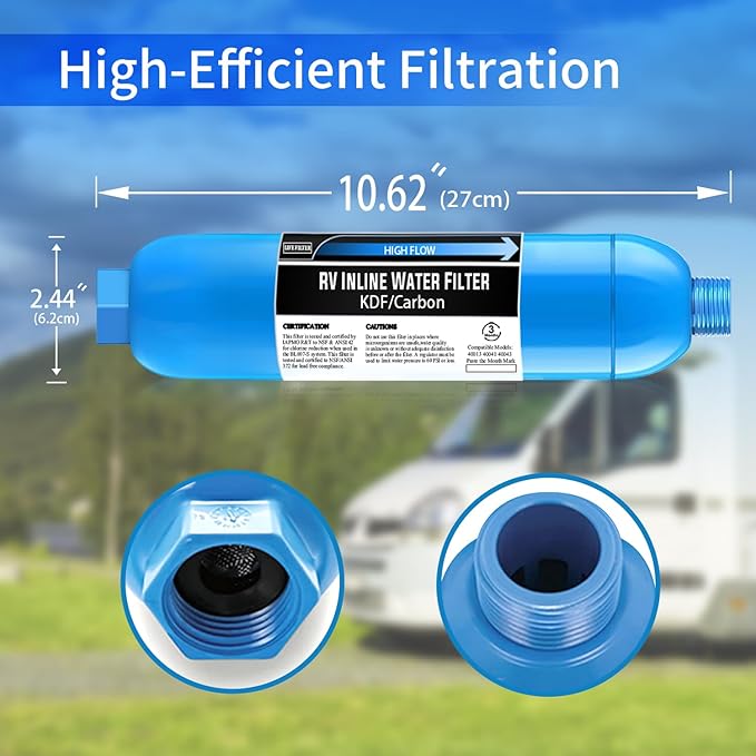 Lifefilter RV Inline Marine Water Filter, Reduces Chlorine, Bad Taste, Odor for RVs,NSF Certified with Flexible Hose Protector (Pack of 3)