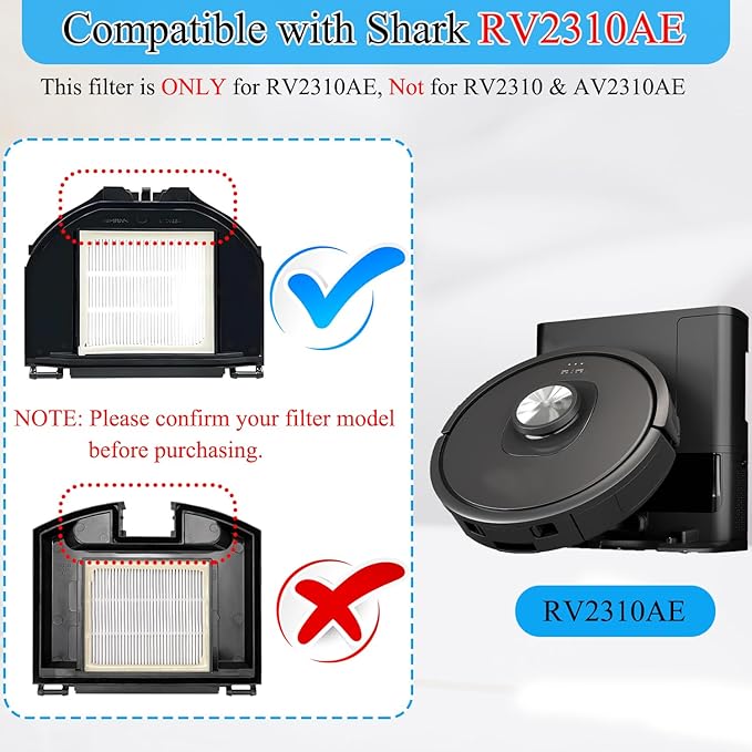 RV2310AE Replacement Parts for Shark RV2310AE Matrix Robot Vacuum Cleaner Accessories Kit, 1 Main Brush, 6 Side Brushes, 2 Filters, 2 Sets Foam Filters, 1 Cleaning Brush