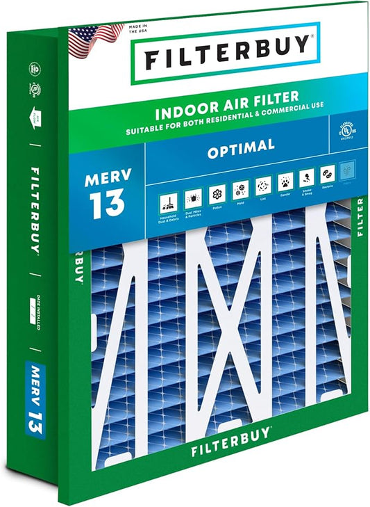 Filterbuy 24x24x5 Air Filter MERV 13 Optimal Defense (1-Pack), Pleated HVAC AC Furnace Air Filters Replacement for Honeywell Return Grille (Actual Size: 22.38 x 22.38 x 4.38 Inches)