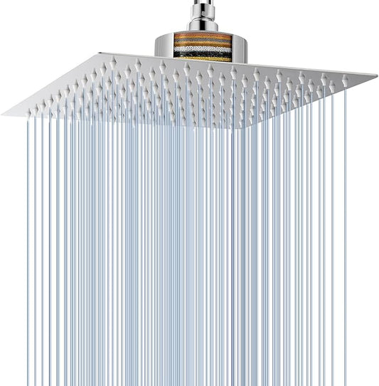 Voolan Rain Shower Head with Filtered - High Flow Large Rainfall Shower Heads Made of Stainless Steel - Waterfall Showerhead Filter For Hard Water (12" Chrome)