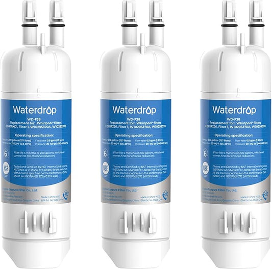 Waterdrop EDR1RXD1 Replacement for Everydrop® Filter 1, Whirlpool® W10295370A, EDR1RXD1B, P8RFWB2L, P4RFWB, WD-F38, Kenmore® 46-9081, 46-9930 Refrigerator Water Filter, 3 Pack