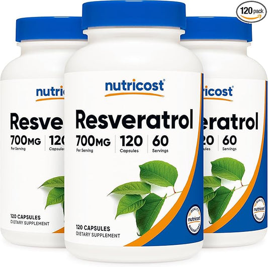 Nutricost Resveratrol 700mg; 120 Vegetable Capsules - 50% Trans-Resveratrol (3 Bottles)
