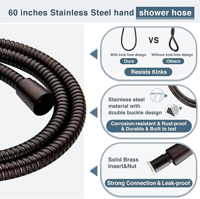 BRIGHT SHOWERS 9 Spray Settings Shower Head with Handheld High Pressure Oil-Rubbed Bronze Hand Held Showerhead with 60 Inch Stainless Steel Hose and Adjustable Overhead Bracket