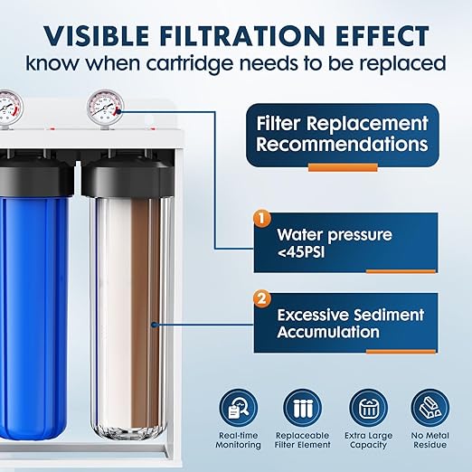 Whole House Water Filter System,Remove Heavy Metal,3 Stage Water Purifier,Top-Tier KDF+GAC with Sediment & Carbon Filter,Highly Reduce 99% Lead,Arsenic,Chromium,Chlorine,Odor,Improve Taste,20x4.5Inch