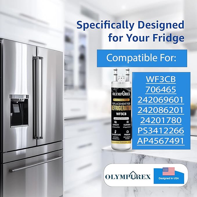 WF3CB Refrigerator Water Filter Replacement, Premium Replacement for WF425, Pure Source 3, 706465, 242069601, 242086201, 242017800, PS3412266, Fridge Water Filter, 9 Inches (Pack 3)