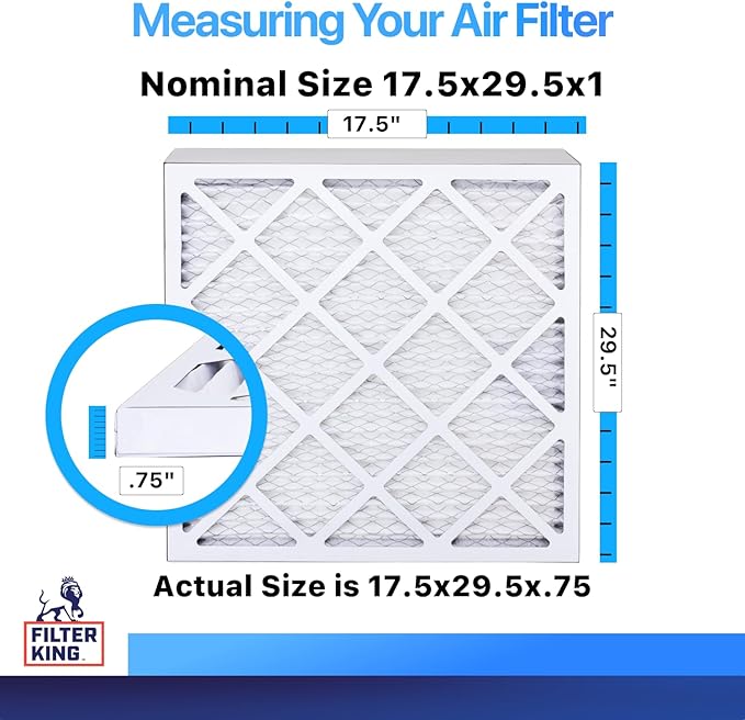 Filter King 17.5x29.5x1 Air Filter | 4-PACK | MERV 8 HVAC Pleated A/C Furnace Filters | MADE IN USA | Actual Size: 17.5 x 29.5 x .75"