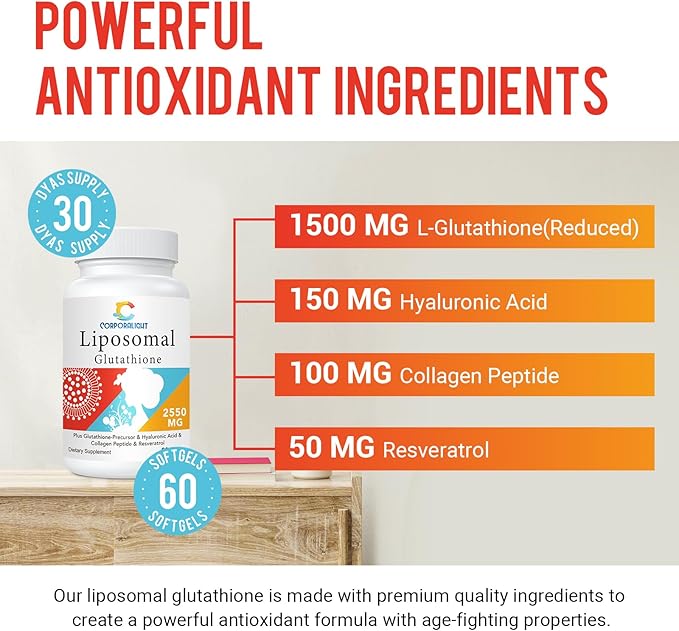 Liposomal Glutathione Softgels, Enhanced Absorption - Liposomal Delivery, Active Form L-Glutathione, Cellular, Immune Function & Liver Detox, Rich in Antioxidant Formula, Gluten Free, 120 Softgels