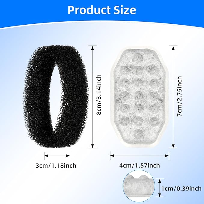 16 Pack Cat Water Fountain Filter Replacement & Pre-Filter Sponges for 3.2L/108oz Automatic Pet Fountain Dog Water Fountain