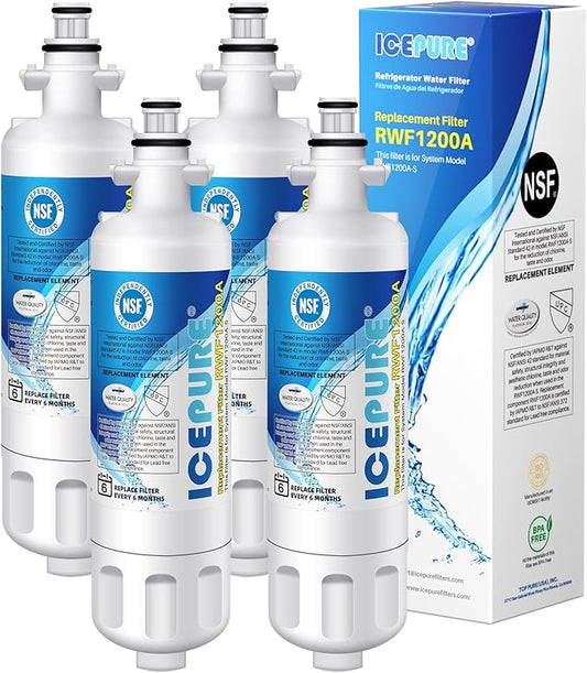 ICEPURE 46-9690 ADQ36006101 Replacement for LG LT700P, Kenmore Elite 9690 ADQ36006102, RFC1200A RWF1200A WSL-3 LFXS24623S LFXS30766S LFXC24726D LFXC24726S ADQ36006101-S Refrigerator Water Filter,4PACK
