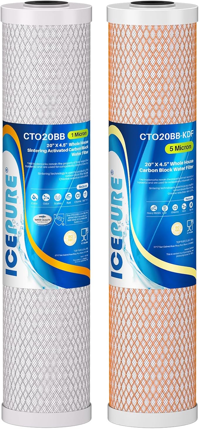 ICEPURE 2-Stage 20" x 4.5" Whole House Water Filter Combo Set, 20 Inch CTO Carbon Block Cartridge and KDF Heavy Metal Removal Water Filter Replacement for FC25B, CB-BB-20, DB20P, Pack of 1