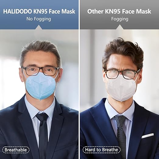 HALIDODO KN95 Face Mask, 60 Packs 5-Ply Individually Wrapped Breathable Comfortable Safety Mask with Over 95% Filtration (Red)