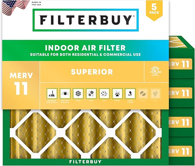 Filterbuy 24x24x4 Air Filter MERV 11 (MPR 1200) Allergen Defense Replacement (5-Pack), Electrostatic Pleated HVAC AC Furnace Filters, Made in USA (Actual Size: 23.38 x 23.38 x 3.63)