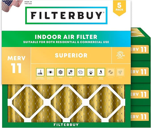 Filterbuy 24x24x4 Air Filter MERV 11 (MPR 1200) Allergen Defense Replacement (5-Pack), Electrostatic Pleated HVAC AC Furnace Filters, Made in USA (Actual Size: 23.38 x 23.38 x 3.63)