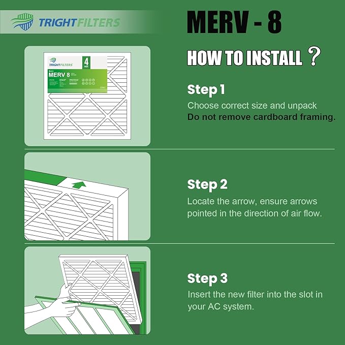 20x20x1 Air Filter 4 Pack, MERV 8 Pleated Dust Defense Air Filters Replacement Air Conditioner HVAC AC Furnace Filter, Durable and Lightweight