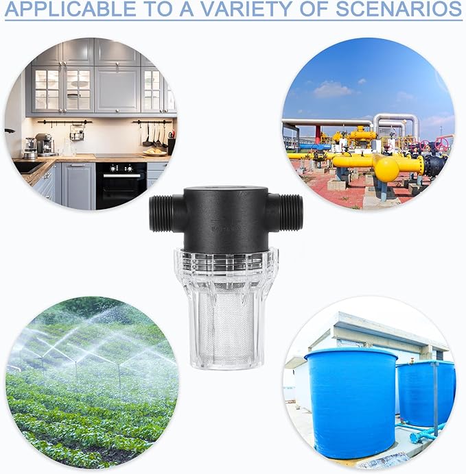 uxcell Pressure Washer Filter 3/4" NPT Female Thread, Inline Mesh Strainer Attachment, Outlet for Pipe Strainer, Stainless Steel Screen with Sealant Tape (Size:40 Mesh)