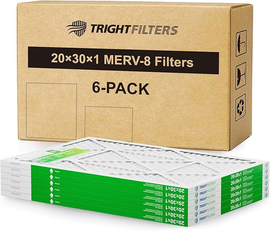 20x30x1 Air Filter 6 Pack, Durable MERV 8 Pleated Home HVAC AC Furnace Filters, Lightweight Compact Air Conditioner Filter Replacement