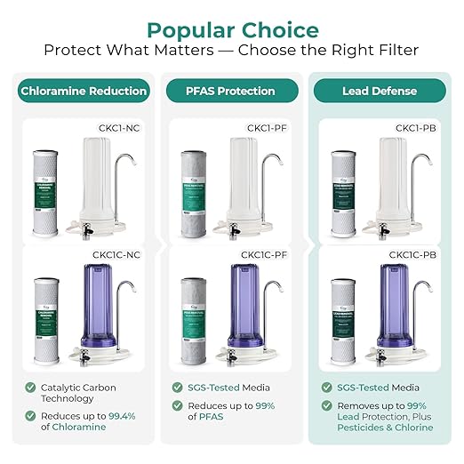 iSpring CKC1C-PB 2.5" x 10" Countertop Water Filter, SGS-Tested, Reduces Lead, Chlorine, Odors. THMs, 7000 Gallons, Up to 12 Months, Easy Installation, Clear (1 Filter Included)