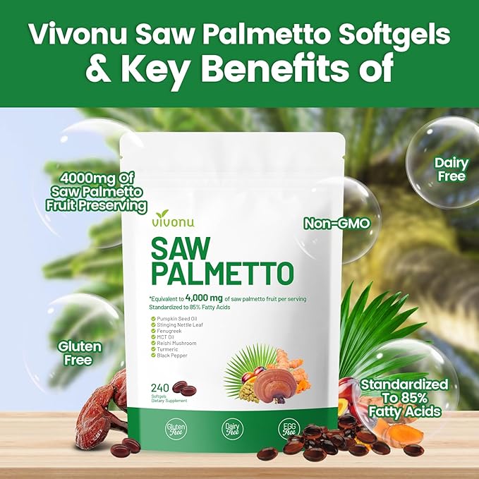Saw Palmetto Capsules Extract 8 in 1, Pumpkin Seed Oil - Supports Prostate Health, Relieves Urination Issues, Supports Hair Growth, DHT Blocker 240 Softgels