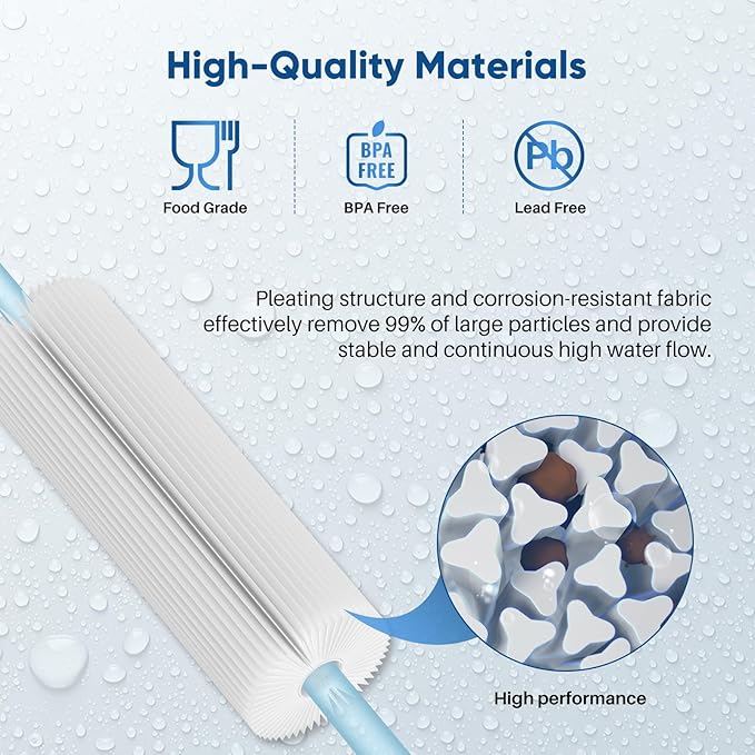 PUREPLUS 50 Micron 10"x2.5" Whole House Pleated Sediment Filter for Well Water, Replacement Cartridge for Universal 10 inch RO System, W50PE, WFPFC3002, SPC-25-1050, FM-50-975, 801-50, WB-50W, 4Pack