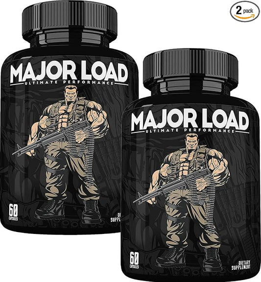 ONL Testosterone Supplement for Men - Major Load Testosterone Booster with Horny Goat Weed & Maca Root - Tongkat Ali Energy Pills for Stamina & Strength - Test Booster 60 Capsules (2pk)